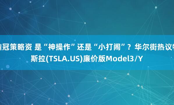 鼎冠策略资 是“神操作”还是“小打闹”?华尔街热议特斯拉(TSLA.US)廉价版Model3/Y