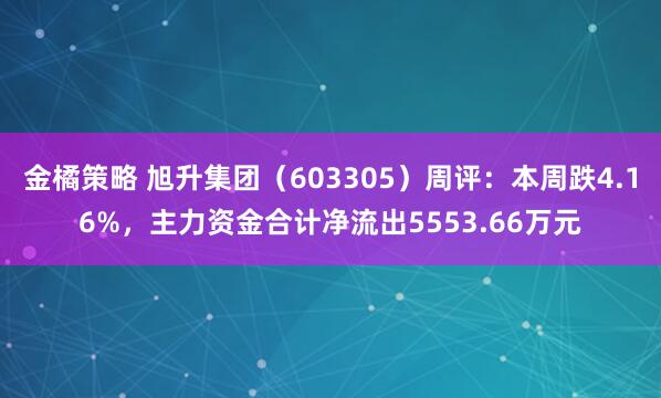 金橘策略 旭升集团(603305)周评:本周跌4.16%,主力资金合计净流出5553.66万元